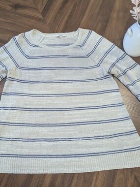 Striped Cream and Blue Knit Sweater - Women